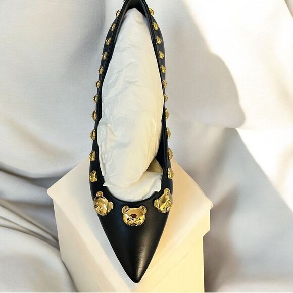 MOSCHINO Teddy Bear Stud Flats Black Ballerina Flats EU Size 40/US9.5 New in Box - Picture 1 of 10